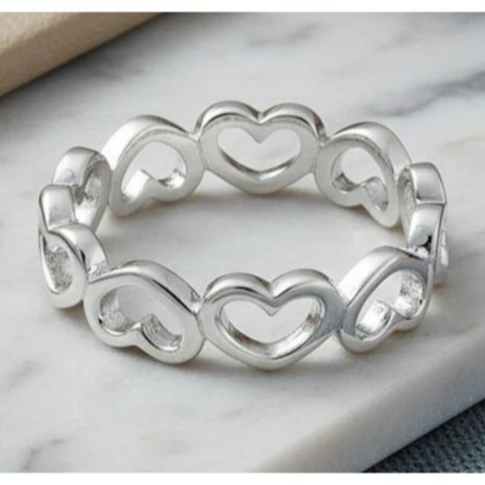 925 STERLING SILVER Hearts Eternity Band Ring Thumb Ring - Picture 10 of 16